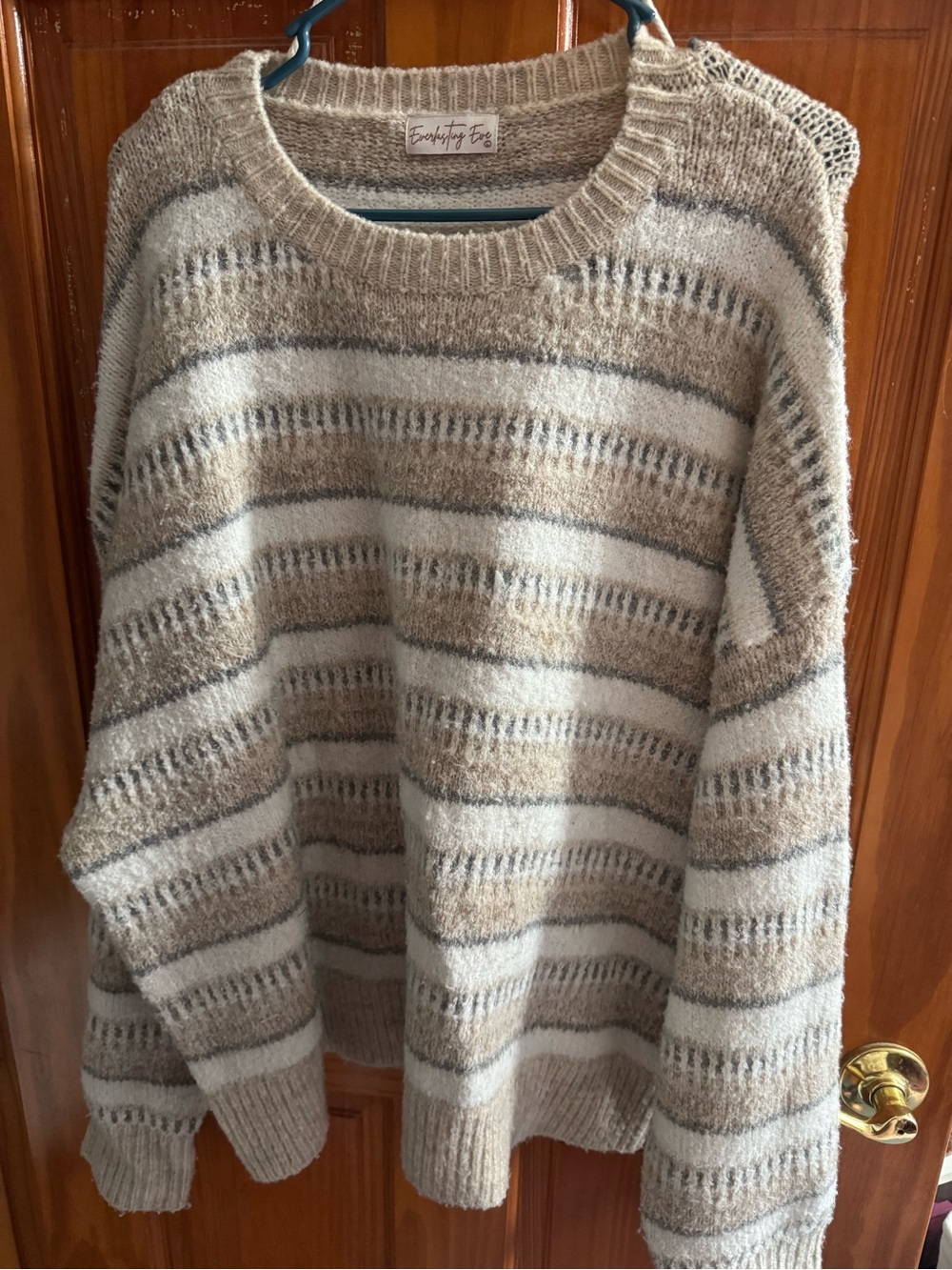 Everyday Cozy Striped Crewneck Sweater - Cream & Tan